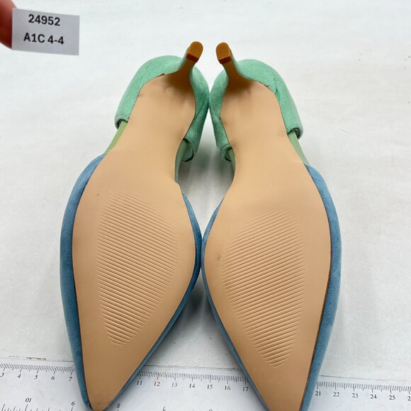 FOWT Blue Green Pointed Toe Kitten Heel Pumps Slip On Two Toned D'Orsay Sandals - Picture 7 of 8